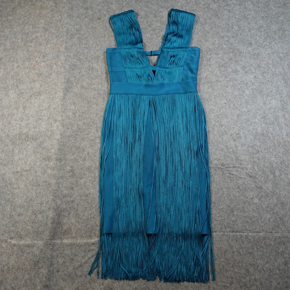 herve leger blue fringe dress THE GRACIE MIDI DRESS  HERV LGER